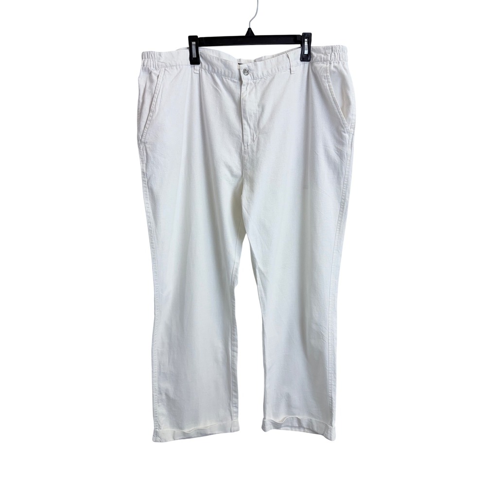 Red Ape Mens 3X 44X31 White Linen Blend Elastic Waist Straight Leg Cuffed Pants